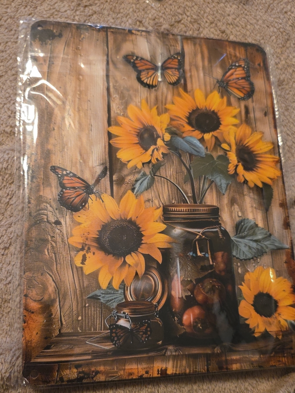 NWOT Sunflower Mason Jar Wall Art Metal Sign